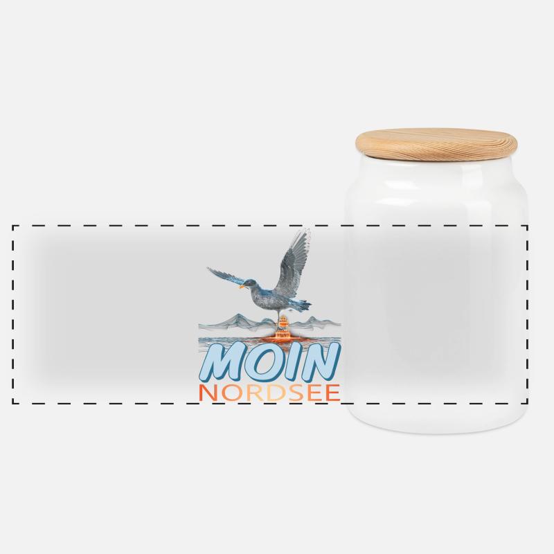 Moin Nordsee - Panorama Keksdose mit Holzdeckel - Weiß