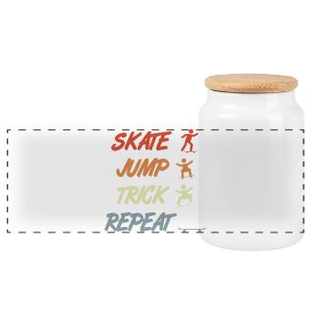 Skating, jumping, tricking, repeating - Panoramic Cookie Jar with Wooden Lid - white - Front