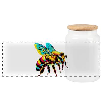 Bee - Panoramic Cookie Jar with Wooden Lid - white - Front