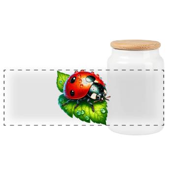 Ladybird - Panoramic Cookie Jar with Wooden Lid - white - Front