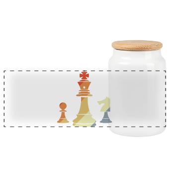Vintage Schachfiguren - Panorama Keksdose mit Holzdeckel - Weiß - Vorne