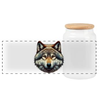 Wolf - Panorama Keksdose mit Holzdeckel - Weiß - Vorne