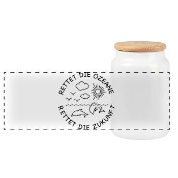 Dolphin - Panoramic Cookie Jar with Wooden Lid - white - Front