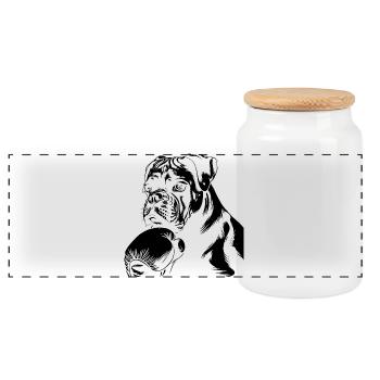 Boxer Dog Drawing - Panoramic Cookie Jar with Wooden Lid - white - Front