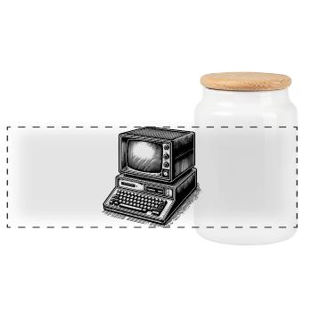 Klassischer Retro-PC - Panorama Keksdose mit Holzdeckel - Weiß - Vorne