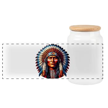 Amerikanisch, Indianer, Amerikaner - Panorama Keksdose mit Holzdeckel - Weiß - Vorne