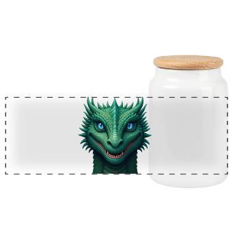 Emerald Dragon Crest - Panoramic Cookie Jar with Wooden Lid - white - Front