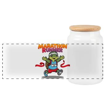 Turtle Marathon Runner - Panoramic Cookie Jar with Wooden Lid - white - Front