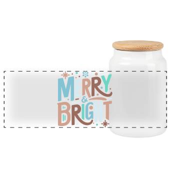 Merry & Bright Festive Typography - Panoramic Cookie Jar with Wooden Lid - white - Front