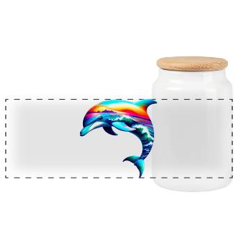Dolphin - Panoramic Cookie Jar with Wooden Lid - white - Front