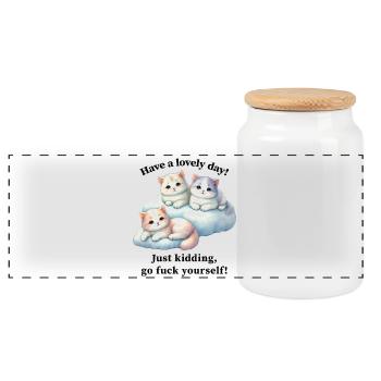 Cute kittens - go fuck yourself - Panoramic Cookie Jar with Wooden Lid - white - Front