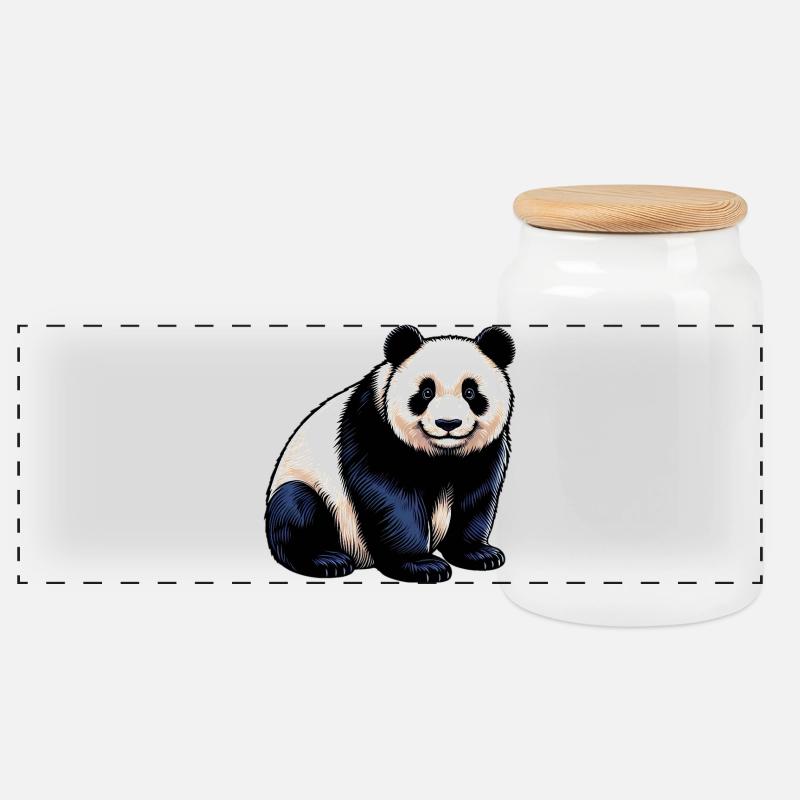 Panda - Panorama Keksdose mit Holzdeckel - Weiß