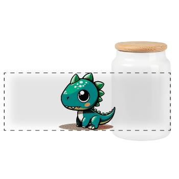 Dinosaur - Panoramic Cookie Jar with Wooden Lid - white - Front