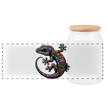 Gecko - Panorama Keksdose mit Holzdeckel - Weiß - Vorne