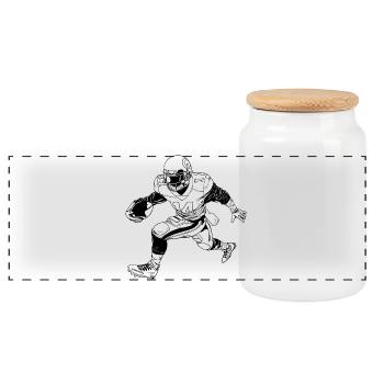 American Footballer Drawing - Panoramic Cookie Jar with Wooden Lid - white - Front
