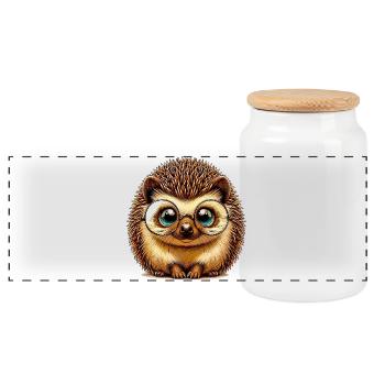 Hedgehog - Panoramic Cookie Jar with Wooden Lid - white - Front