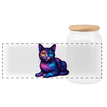 Chat - Boîte à biscuits avec couvercle en bois - blanc - Devant