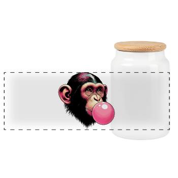 Monkey - Panoramic Cookie Jar with Wooden Lid - white - Front