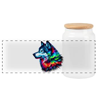 Wolf - Panorama Keksdose mit Holzdeckel - Weiß - Vorne