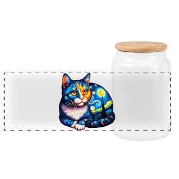 Katze - Panorama Keksdose mit Holzdeckel - Weiß - Vorne