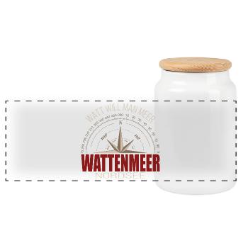 Wattenmeer - Nordsee - Watt will man Meer - Panorama Keksdose mit Holzdeckel - Weiß - Vorne