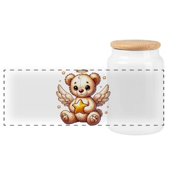 Teddy bear angel sweet companion of the Christmas season - Panoramic Cookie Jar with Wooden Lid - white - Front