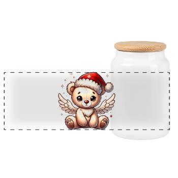 Teddy bear angel sweet companion of the Christmas season - Panoramic Cookie Jar with Wooden Lid - white - Front