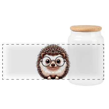 Hedgehog - Panoramic Cookie Jar with Wooden Lid - white - Front