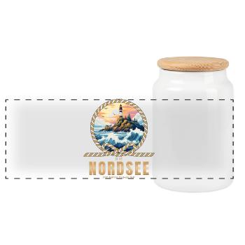 Die Nordsee ist mein Zuhause - Panorama Keksdose mit Holzdeckel - Weiß - Vorne