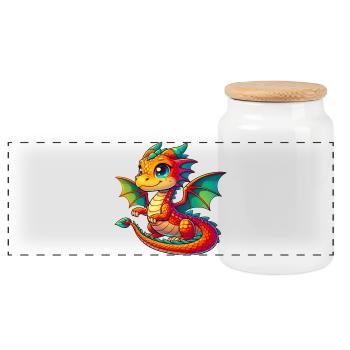Dragon - Panoramic Cookie Jar with Wooden Lid - white - Front