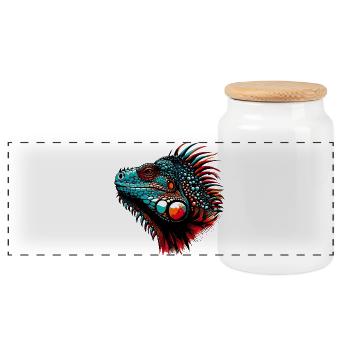 Iguana - Panoramic Cookie Jar with Wooden Lid - white - Front