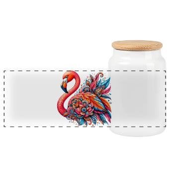 Flamingo - Panoramic Cookie Jar with Wooden Lid - white - Front