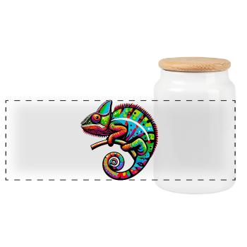Caméléon - Boîte à biscuits avec couvercle en bois - blanc - Devant