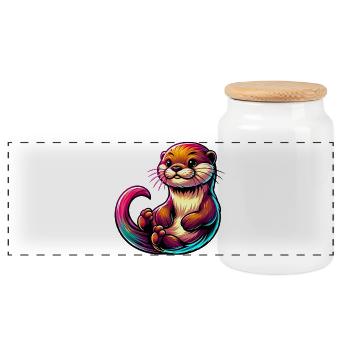 Loutre - Boîte à biscuits avec couvercle en bois - blanc - Devant