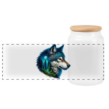 Wolf - Panoramic Cookie Jar with Wooden Lid - white - Front