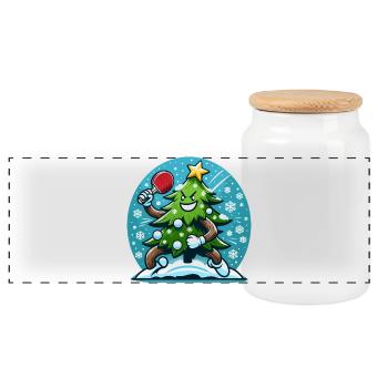 Table Tennis Christmas Tree Costume Christmas Tree - Panoramic Cookie Jar with Wooden Lid - white - Front