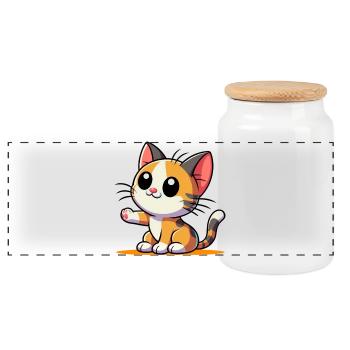Chat - Boîte à biscuits avec couvercle en bois - blanc - Devant