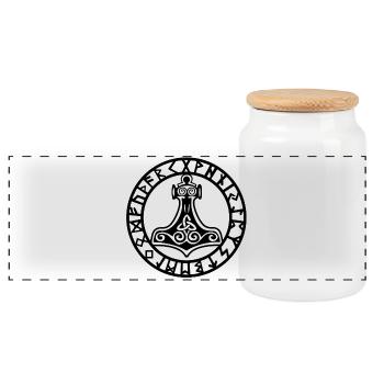 Black Viking Hammer - Panoramic Cookie Jar with Wooden Lid - white - Front