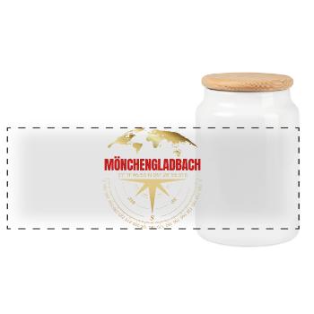 Koordinaten Mönchengladbach - Panorama Keksdose mit Holzdeckel - Weiß - Vorne