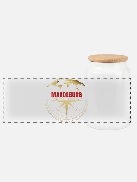 Koordinaten Magdeburg - Panorama Keksdose mit Holzdeckel - Weiß