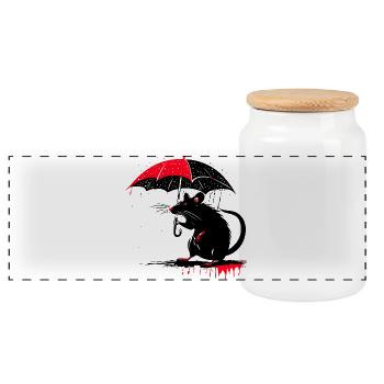 Ratte mit Regenschirm– Mistwetter - Panorama Keksdose mit Holzdeckel - Weiß - Vorne