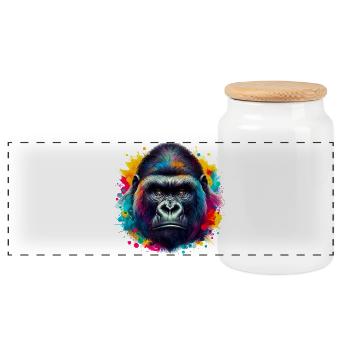 Gorilla - Panoramic Cookie Jar with Wooden Lid - white - Front