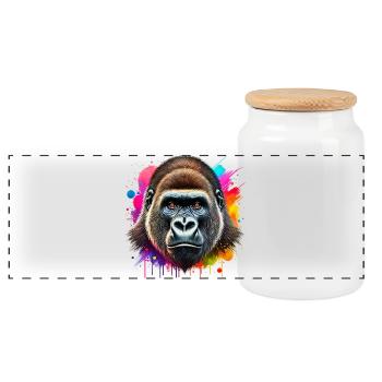 Gorilla - Panorama Keksdose mit Holzdeckel - Weiß - Vorne