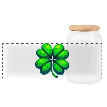 Four-leaf clover - Panoramic Cookie Jar with Wooden Lid - white - Front