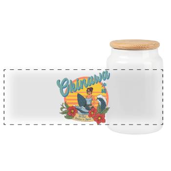 Okinawa Beaches (Halftone Version) - Panorama Keksdose mit Holzdeckel - Weiß - Vorne