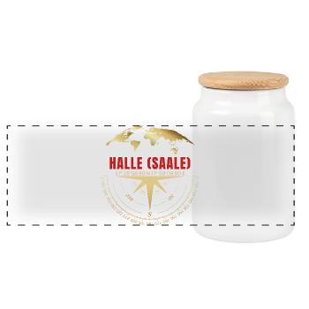 Koordinaten Halle Saale - Panorama Keksdose mit Holzdeckel - Weiß - Vorne