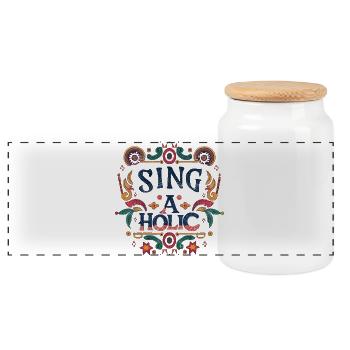 Sing-aholic - Panoramic Cookie Jar with Wooden Lid - white - Front