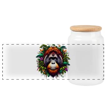 Orangutan Monkey Orangutan - Panoramic Cookie Jar with Wooden Lid - white - Front