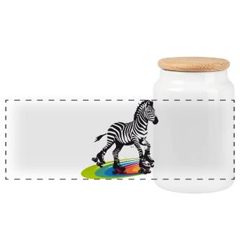 Rollschuh-Zebra im Stencil-Stil - Panorama Keksdose mit Holzdeckel - Weiß - Vorne
