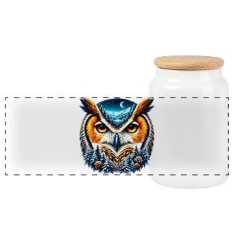Owl - Panoramic Cookie Jar with Wooden Lid - white - Front
